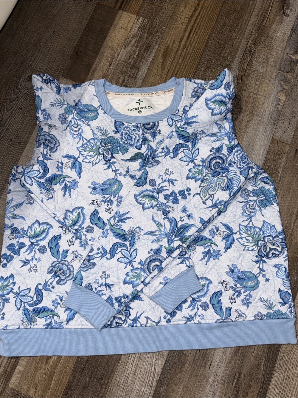 Tuckernuck Sport Sweaters | Tuckernuck Blue Floral Quilted Crewneck Sweater